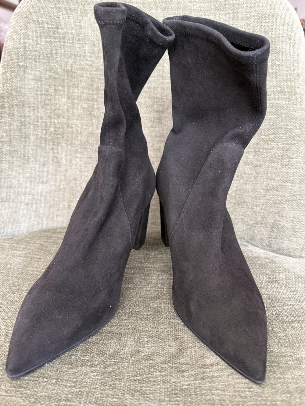 Stuart Weitzman Black Suede Pointed Sock Heeled Boots